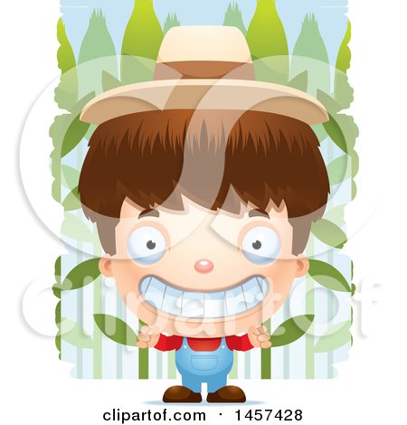 Clipart of a 3d Grinning White Boy Farmer over a Crop - Royalty Free Vector Illustration by Cory Thoman