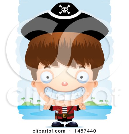 Clipart of a 3d Grinning White Boy Pirate over Strokes - Royalty Free Vector Illustration by Cory Thoman