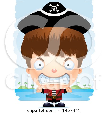 Clipart of a 3d Mad White Boy Pirate over Strokes - Royalty Free Vector Illustration by Cory Thoman