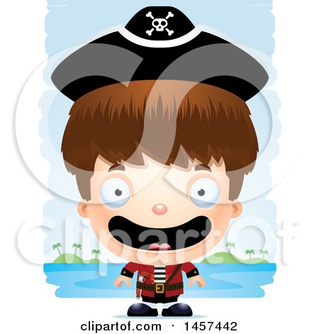 Clipart of a 3d Happy White Boy Pirate over Strokes - Royalty Free Vector Illustration by Cory Thoman