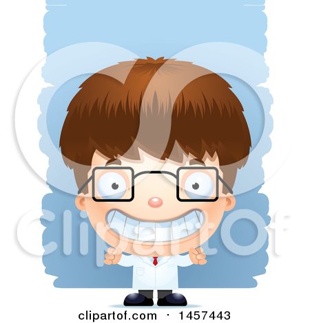 Clipart of a 3d Grinning White Boy Scientist over Strokes - Royalty Free Vector Illustration by Cory Thoman