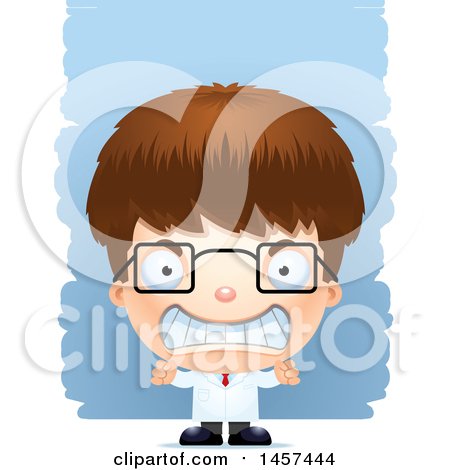 Clipart of a 3d Mad White Boy Scientist over Strokes - Royalty Free Vector Illustration by Cory Thoman