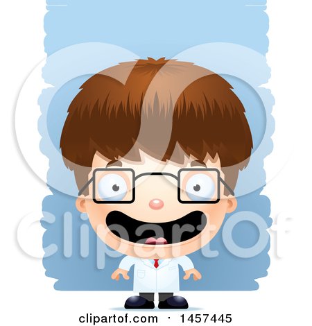 Clipart of a 3d Happy White Boy Scientist over Strokes - Royalty Free Vector Illustration by Cory Thoman