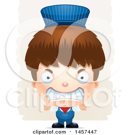 Clipart of a 3d Mad White Boy Train Engineer over Strokes - Royalty Free Vector Illustration by Cory Thoman