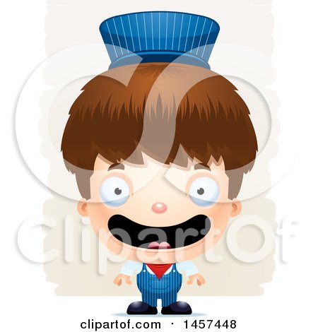 Clipart of a 3d Happy White Boy Train Engineer over Strokes - Royalty Free Vector Illustration by Cory Thoman