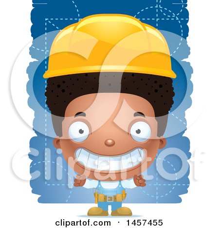 Clipart of a 3d Grinning Black Builder Boy over Blue - Royalty Free Vector Illustration by Cory Thoman