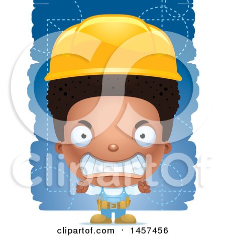Clipart of a 3d Mad Black Builder Boy over Blue - Royalty Free Vector Illustration by Cory Thoman