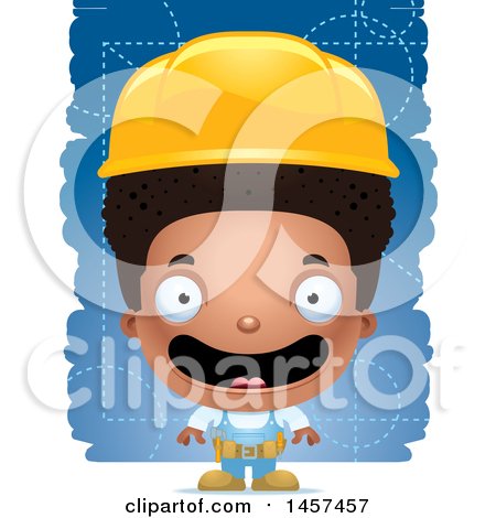 Clipart of a 3d Happy Black Builder Boy over Blue - Royalty Free Vector Illustration by Cory Thoman