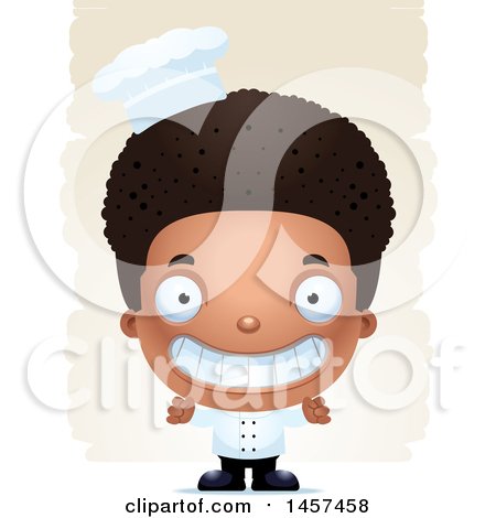 Clipart of a 3d Grinning Black Chef Boy over Strokes - Royalty Free Vector Illustration by Cory Thoman