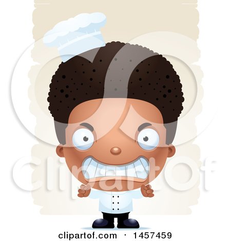 Clipart of a 3d Mad Black Chef Boy over Strokes - Royalty Free Vector Illustration by Cory Thoman