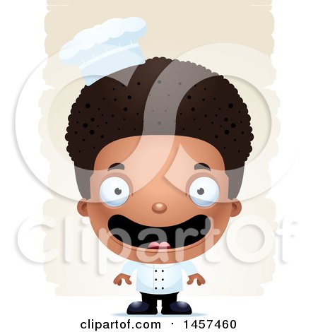 Clipart of a 3d Happy Black Chef Boy over Strokes - Royalty Free Vector Illustration by Cory Thoman