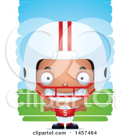 Clipart of a 3d Grinning Black American Football Player Boy over Strokes - Royalty Free Vector Illustration by Cory Thoman
