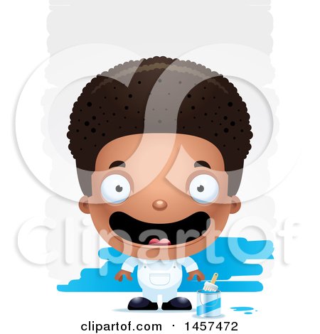Clipart of a 3d Happy Black Boy Painter over Strokes - Royalty Free Vector Illustration by Cory Thoman