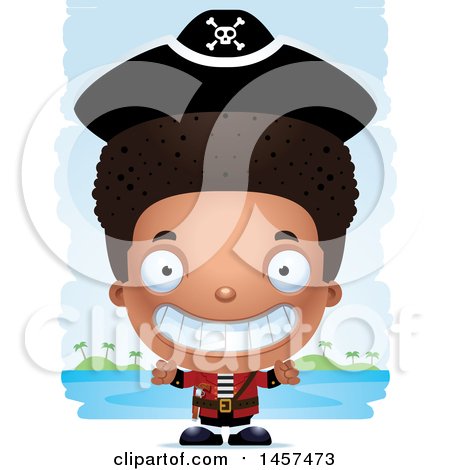 Clipart of a 3d Grinning Black Boy Pirate over Strokes - Royalty Free Vector Illustration by Cory Thoman
