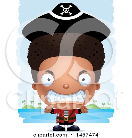 Clipart of a 3d Mad Black Boy Pirate over Strokes - Royalty Free Vector Illustration by Cory Thoman