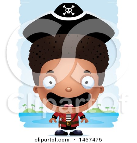 Clipart of a 3d Happy Black Boy Pirate over Strokes - Royalty Free Vector Illustration by Cory Thoman