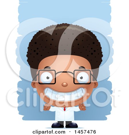 Clipart of a 3d Grinning Black Boy Scientist over Strokes - Royalty Free Vector Illustration by Cory Thoman