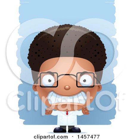 Clipart of a 3d Mad Black Boy Scientist over Strokes - Royalty Free Vector Illustration by Cory Thoman