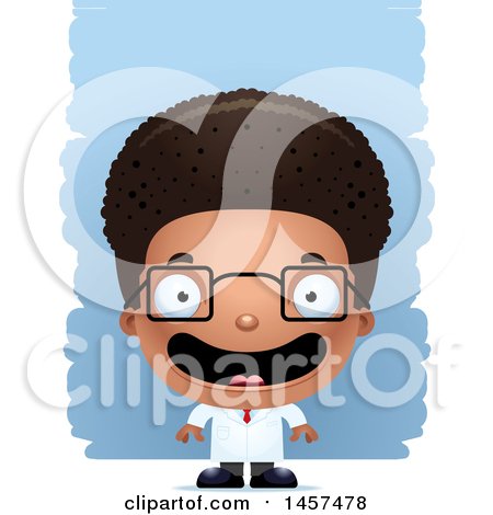 Clipart of a 3d Happy Black Boy Scientist over Strokes - Royalty Free Vector Illustration by Cory Thoman