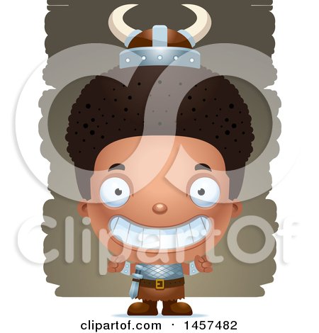 Clipart of a 3d Grinning Black Boy Viking over Strokes - Royalty Free Vector Illustration by Cory Thoman