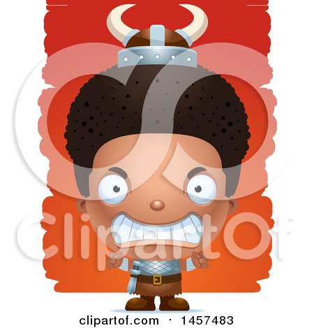 Clipart of a 3d Mad Black Boy Viking over Strokes - Royalty Free Vector Illustration by Cory Thoman