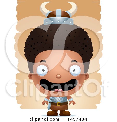 Clipart of a 3d Happy Black Boy Viking over Strokes - Royalty Free Vector Illustration by Cory Thoman