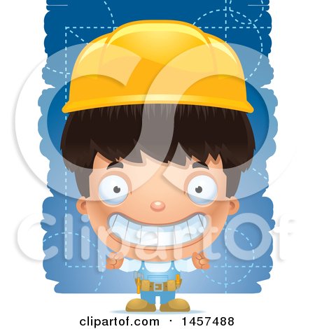 Clipart of a 3d Grinning Hispanic Boy Builder over Blue - Royalty Free Vector Illustration by Cory Thoman