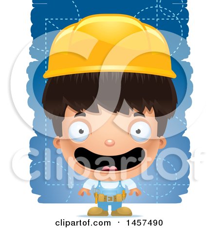 Clipart of a 3d Happy Hispanic Boy Builder over Blue - Royalty Free Vector Illustration by Cory Thoman