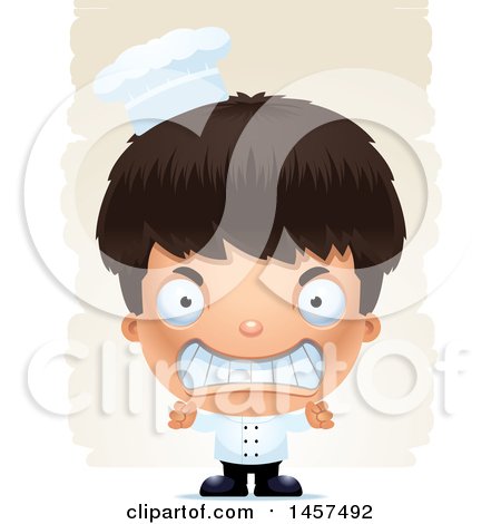 Clipart of a 3d Mad Hispanic Boy Chef over Strokes - Royalty Free Vector Illustration by Cory Thoman