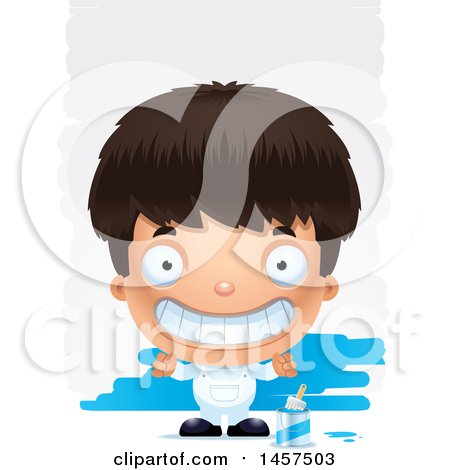 Clipart of a 3d Grinning Hispanic Boy Painter over Strokes - Royalty Free Vector Illustration by Cory Thoman