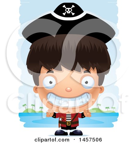Clipart of a 3d Grinning Hispanic Boy Pirate over Strokes - Royalty Free Vector Illustration by Cory Thoman