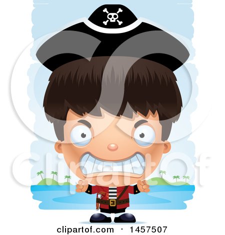 Clipart of a 3d Mad Hispanic Boy Pirate over Strokes - Royalty Free Vector Illustration by Cory Thoman
