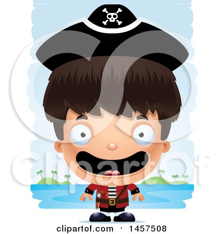Clipart of a 3d Happy Hispanic Boy Pirate over Strokes - Royalty Free Vector Illustration by Cory Thoman