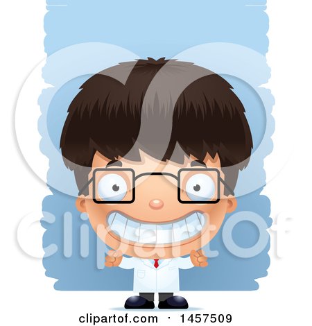 Clipart of a 3d Grinning Hispanic Boy Scientist over Strokes - Royalty Free Vector Illustration by Cory Thoman