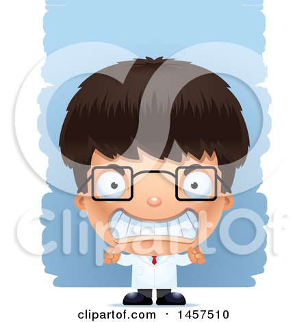 Clipart of a 3d Mad Hispanic Boy Scientist over Strokes - Royalty Free Vector Illustration by Cory Thoman