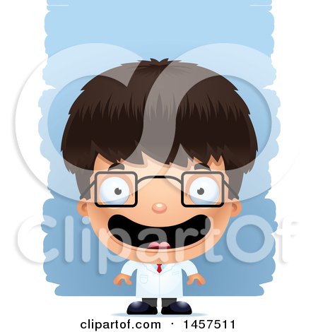 Clipart of a 3d Happy Hispanic Boy Scientist over Strokes - Royalty Free Vector Illustration by Cory Thoman