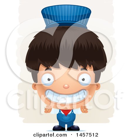 Clipart of a 3d Grinning Hispanic Boy Train Engineer over Strokes - Royalty Free Vector Illustration by Cory Thoman