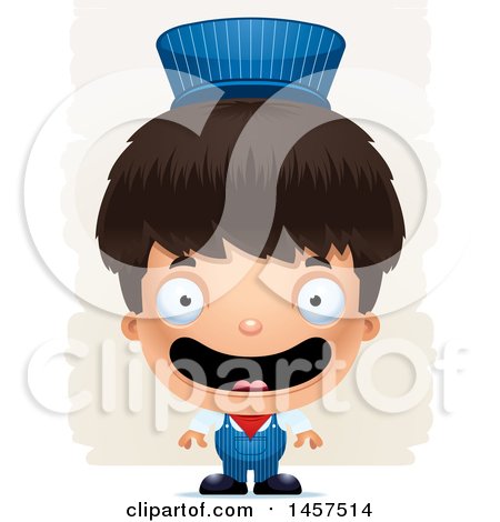 Clipart of a 3d Happy Hispanic Boy Train Engineer over Strokes - Royalty Free Vector Illustration by Cory Thoman
