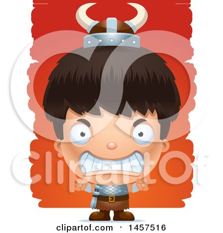Clipart of a 3d Mad Hispanic Boy Viking over Strokes - Royalty Free Vector Illustration by Cory Thoman