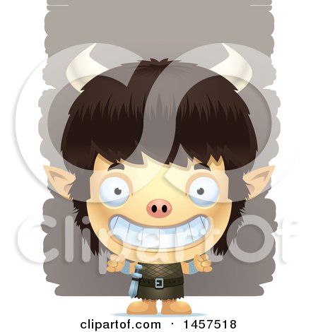 Clipart of a 3d Grinning Ogre Boy over Strokes - Royalty Free Vector Illustration by Cory Thoman