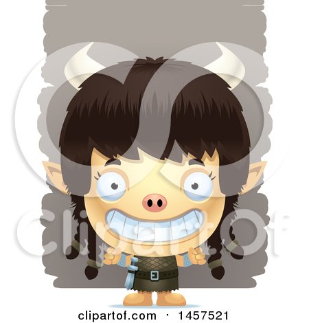 Clipart of a 3d Grinning Ogre Girl over Strokes - Royalty Free Vector Illustration by Cory Thoman