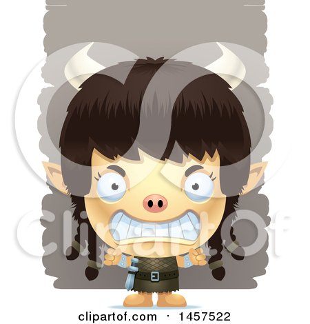 Clipart of a 3d Mad Ogre Girl over Strokes - Royalty Free Vector Illustration by Cory Thoman