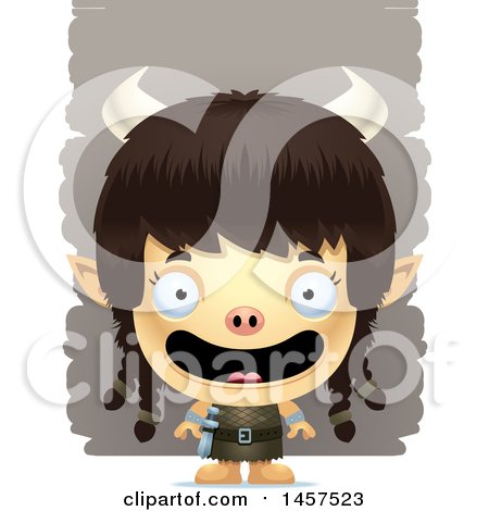Clipart of a 3d Happy Ogre Girl over Strokes - Royalty Free Vector Illustration by Cory Thoman