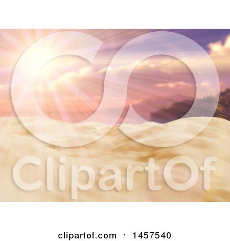 Clipart of a 3d Sunset Sky with Ray Shining over Sand - Royalty Free Illustration by KJ Pargeter