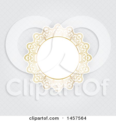 Clipart of a Round Ornate Golden Frame over a Grayscale Lattice Background - Royalty Free Vector Illustration by KJ Pargeter