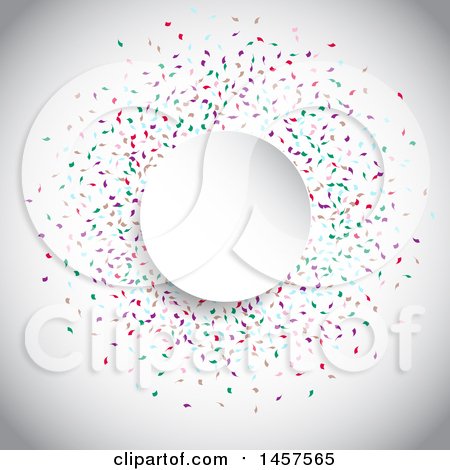 Clipart of a Round Frame over Colorful Confetti on a Shaded Background - Royalty Free Vector Illustration by KJ Pargeter