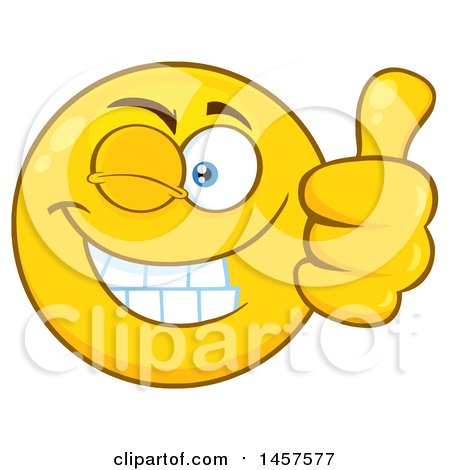 Clipart of a Cartoon Emoji Smiley Face Winking and Giving a Thumb up - Royalty Free Vector Illustration by Hit Toon