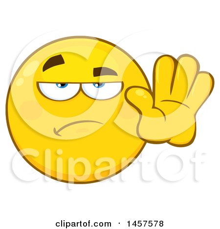 Clipart of a Cartoon Emoji Smiley Face Gesturing Stop - Royalty Free Vector Illustration by Hit Toon