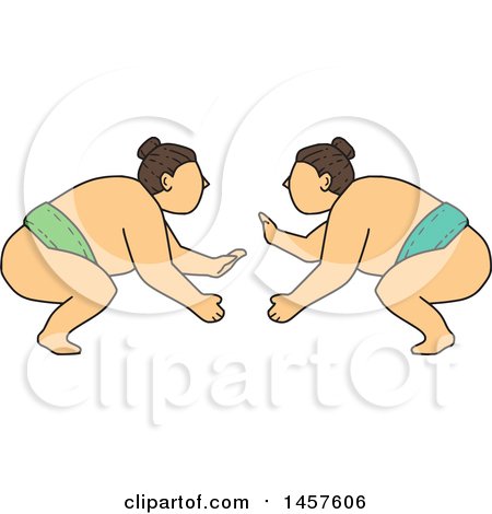 Clipart of a Mono Line Styled Match Between Sumo Wrestlers - Royalty Free Vector Illustration by patrimonio