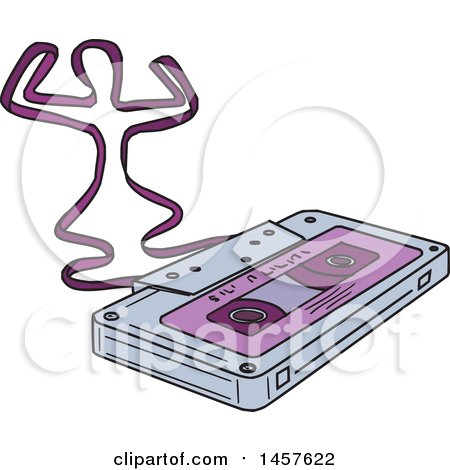 Clipart of a Purple Labeled Cassette Tape with the Tape Forming a Dancing Man - Royalty Free Vector Illustration by patrimonio
